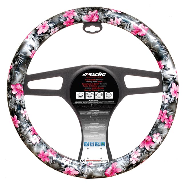 🌺🚗 Simoni Racing CVT/36 Lenkradbezug, Blumen, Schwarz - 50% Rabatt!