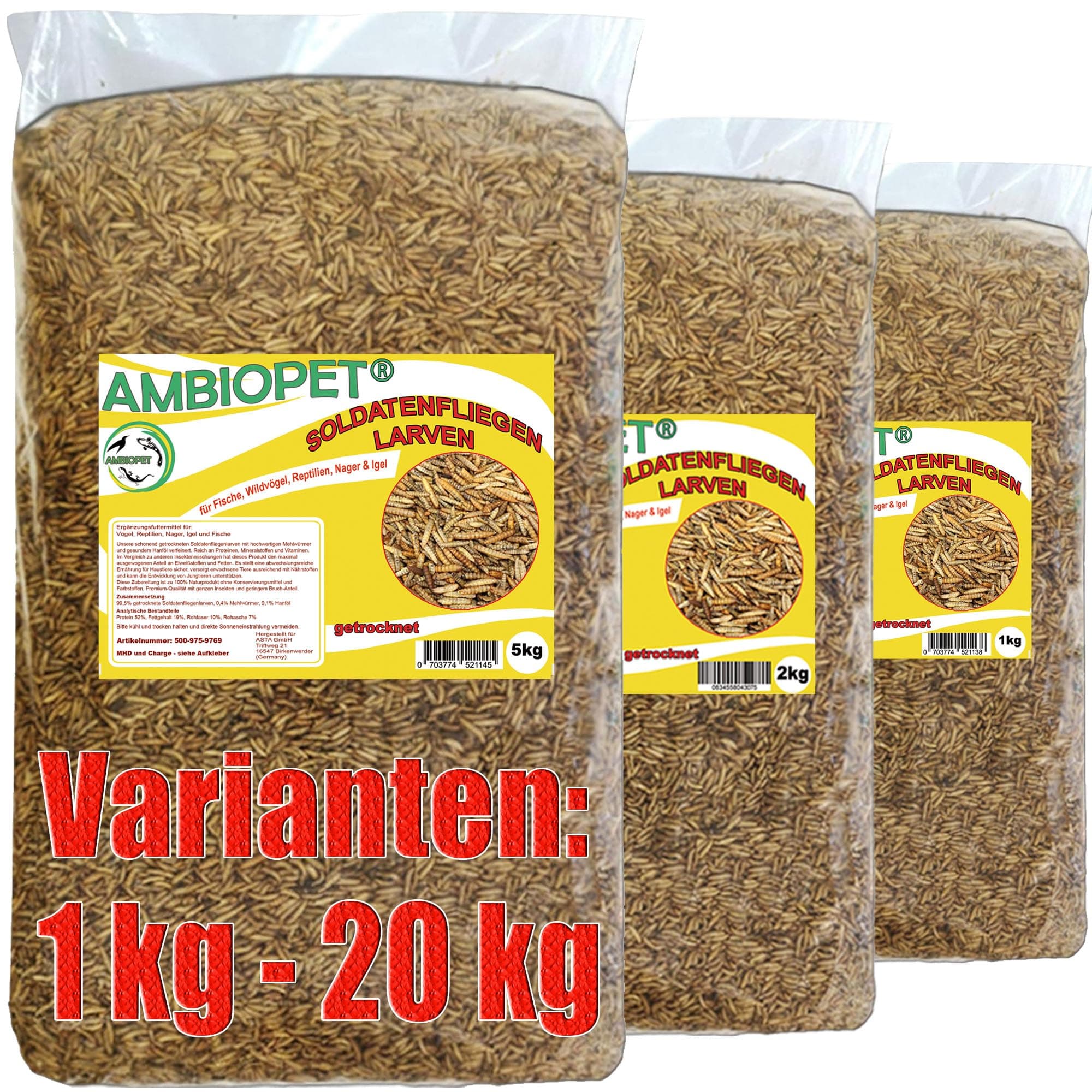 🦗 Ambiopet Soldatenfliegenlarven (Hermetia) getrocknet 5kg Packung 🐛