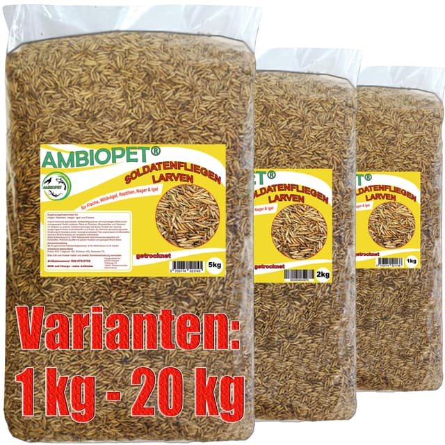 🦗 Ambiopet Soldatenfliegenlarven (Hermetia) getrocknet 5kg Packung 🐛