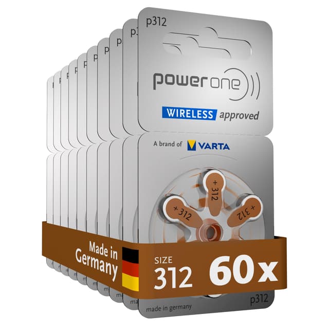 🔋 Power one Hörgerätebatterien Typ 312 braun | 60 Stück Vorratspack 🔋