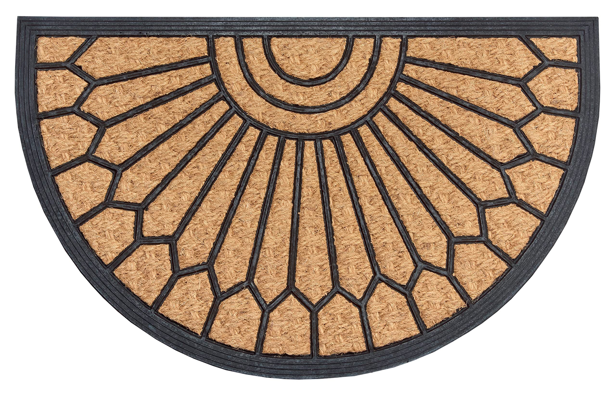 🌿🏡 Hanse Home Kokos & Gummi Fußmatte Halbrund für Innen und Außen - Outdoor Schmutzfangmatte Natur, Kokosmatte Outdoor Ornamente, Wetterfest und rutschfest für Flur, Terrasse, Eingangsbereich - 45x75cm 🌿🏡
