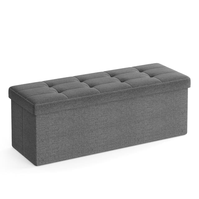 SONGMICS Sitzhocker mit Stauraum, klappbare Sitzbank, 38 x 110 x 38 cm Fußbank, Aufbewahrungsbox, bis 300 kg belastbar, schiefergrau LSF77K 110B cm Schiefergrau 🛋️