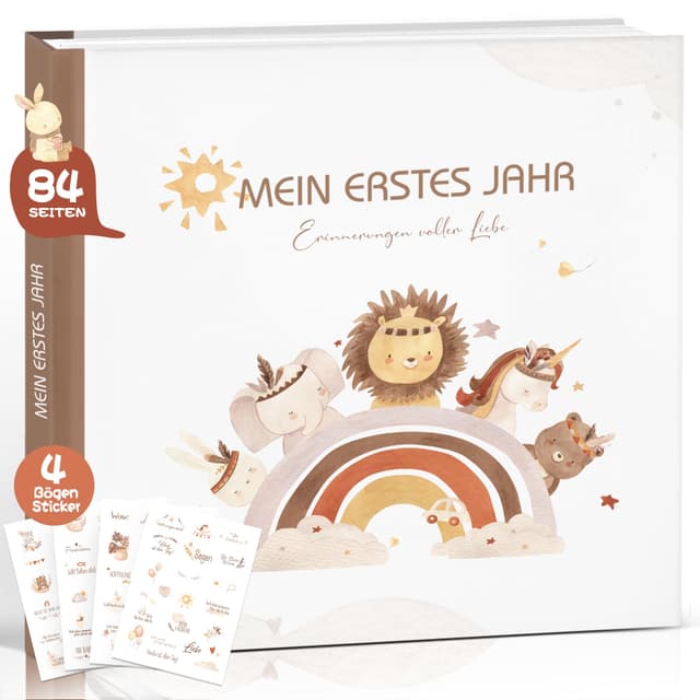 Babytagebuch Rainbow mit Sticker - Mein erstes Jahr Babyalbum 🌈👶🎁