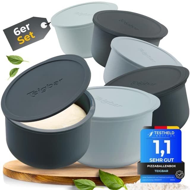 Teigbar Pizzaballenbox mit Deckel, 6er Set - Platzsparende Teigbox aus löse-leichtem Silikon