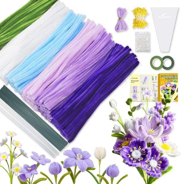 Pfeifenreiniger Blumen DIY-Set - 500 Stück in 6 Farben