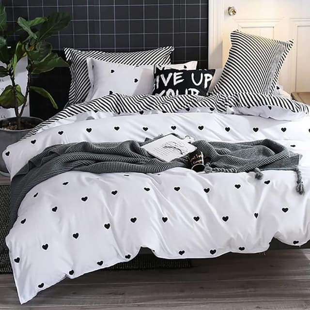 🛌🏻 AShanlan Herz Bettwäsche 200x200 Weiß Schwarz Herzchen Microfaser 🖤💭