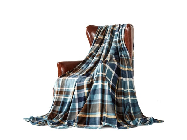 🌟 DREAMLANDING Decke für Sofa - Blaues Karomuster - 150 x 230 cm 🌈