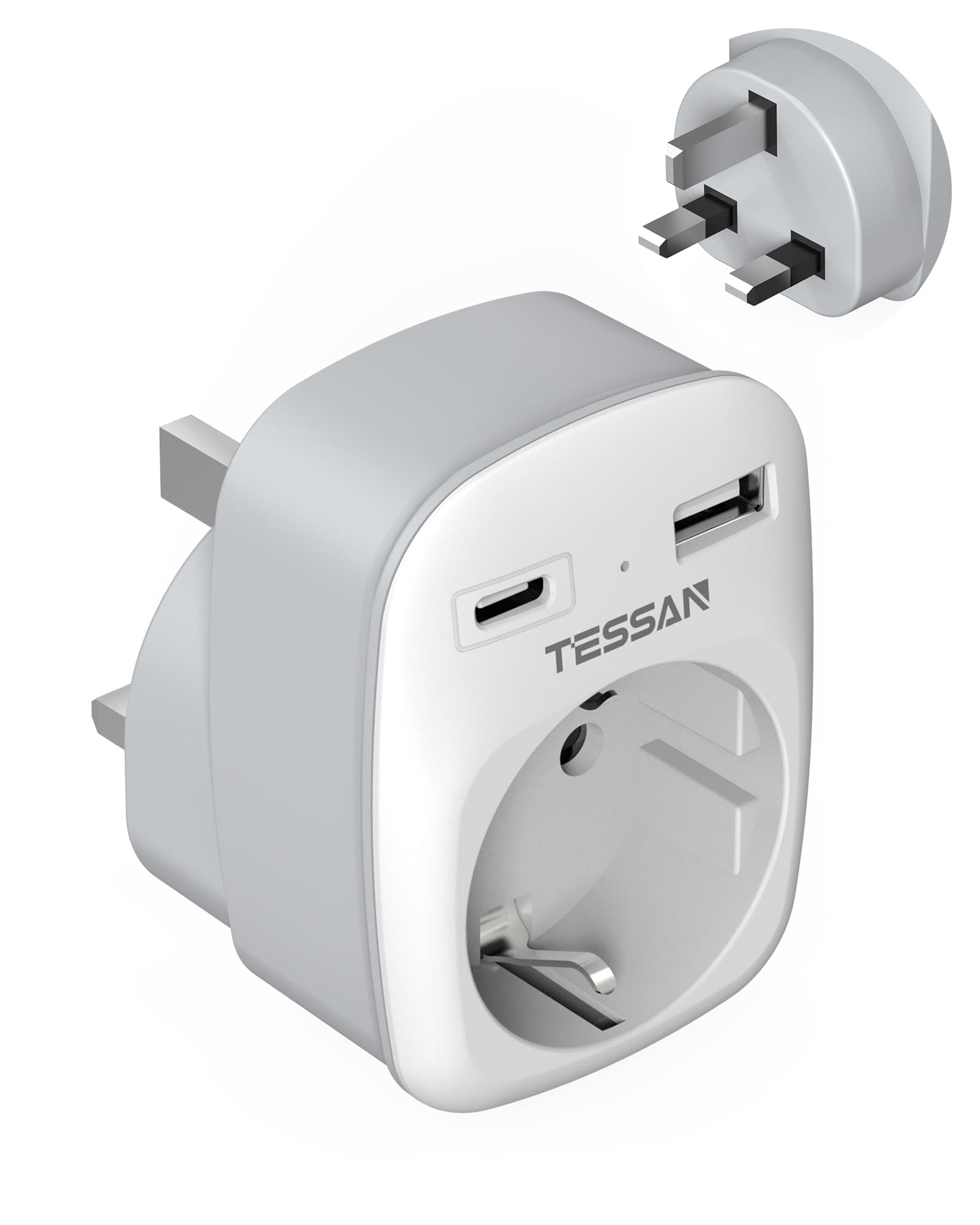 🔌🔋 TESSAN Adapter England Deutschland Stecker 3 in 1 mit USB C und USB A 🌍🔌