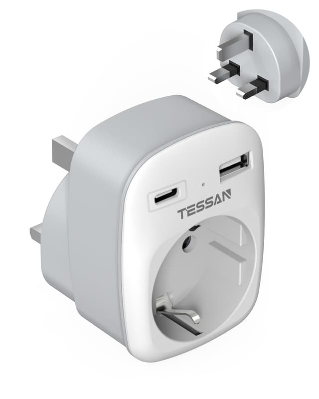 🔌🔋 TESSAN Adapter England Deutschland Stecker 3 in 1 mit USB C und USB A 🌍🔌