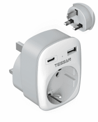 🔌🔋 TESSAN Adapter England Deutschland Stecker 3 in 1 mit USB C und USB A 🌍🔌