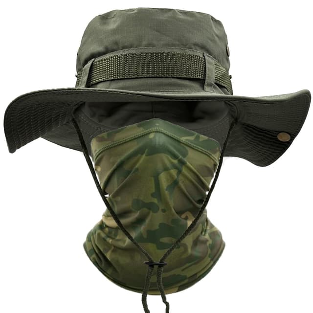 🎣 Camo Angelmütze und Hals Gamasche Set - UPF 50+ Safari Hut