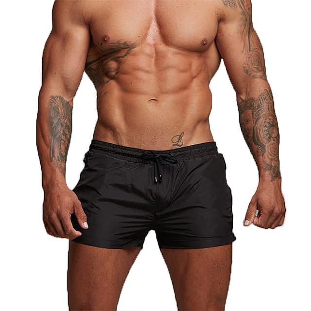 🩳 Herren Badehose Schnelltrocknend mit Reißverschlusstaschen - Schwarz