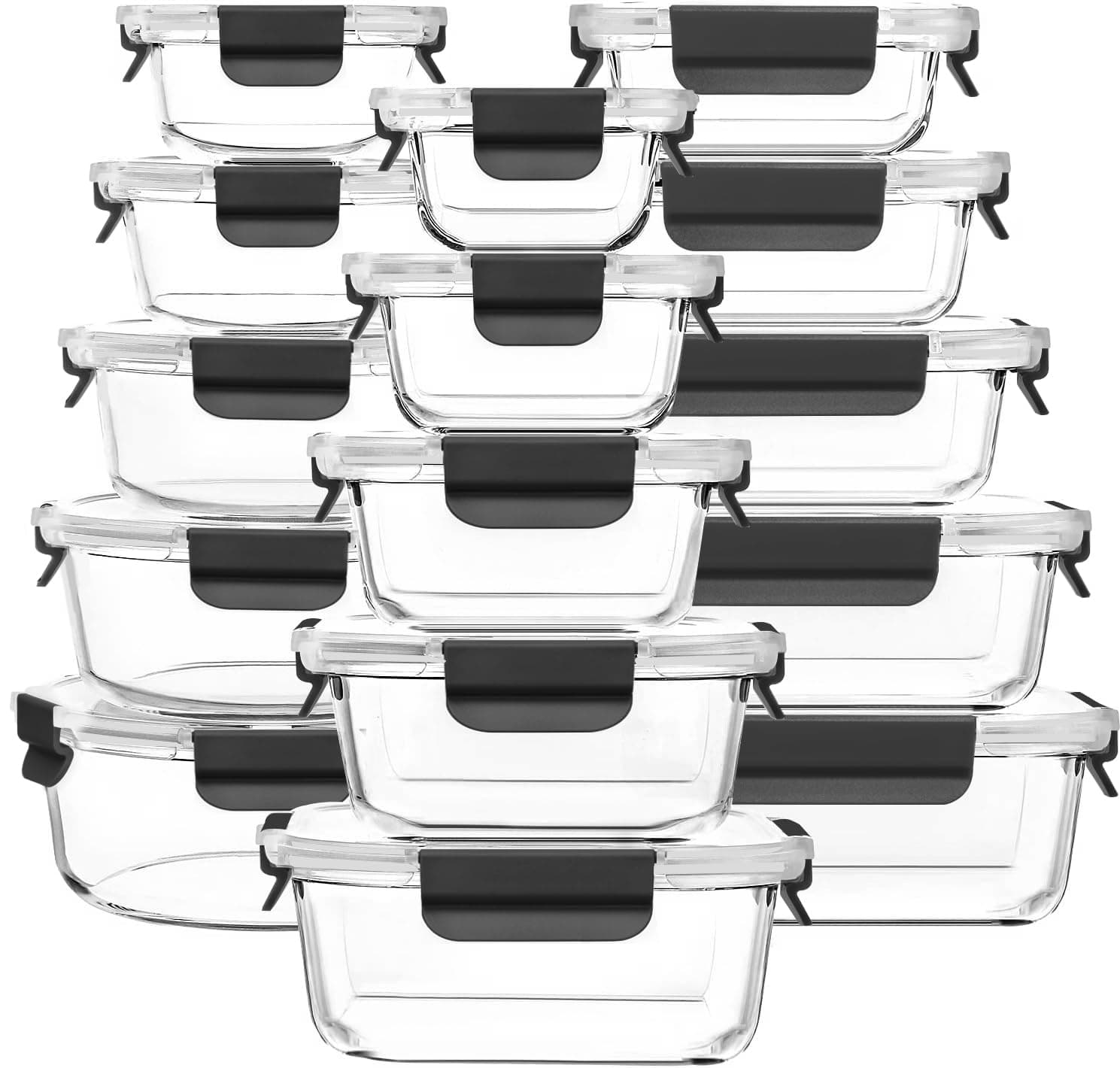🌟 Super Deal! 15er-Pack Glas-Frischhaltedosen in Schwarz FE666-black
