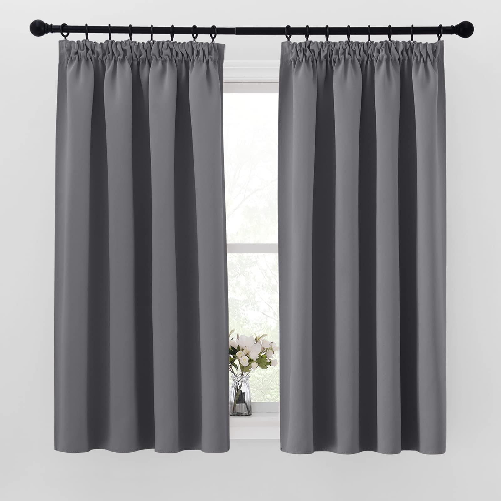 PONY DANCE Verdunklungsvorhänge Grau 2er Set 🌙 H 160 x B 140 cm 🌟 Gardinen mit Kräuselband für Schienensystem