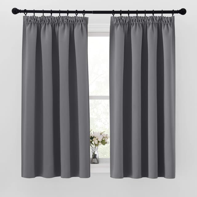 PONY DANCE Verdunklungsvorhänge Grau 2er Set 🌙 H 160 x B 140 cm 🌟 Gardinen mit Kräuselband für Schienensystem