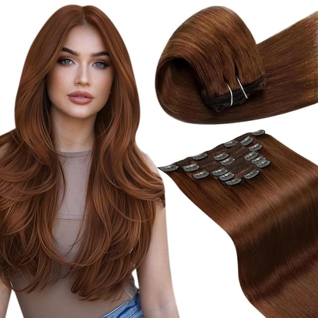 LaaVoo Remy Echthaar Extensions Clips 🌟 Echthaar Clip Extensions 🌟 Glatt Clip in Extensions 🌟 #33 7pcs 135g 55cm