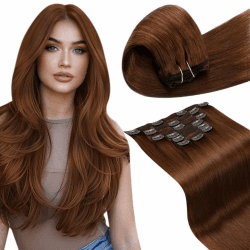 LaaVoo Remy Echthaar Extensions Clips 🌟 Echthaar Clip Extensions 🌟 Glatt Clip in Extensions 🌟 #33 7pcs 135g 55cm
