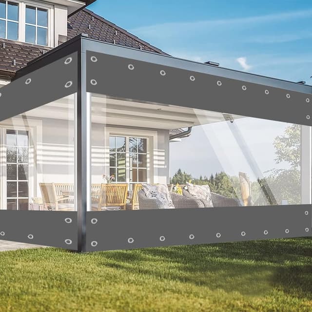 Transparente PVC Abdeckplane mit ösen 420g/m² für Garten Pavillon Balkon (Grau)