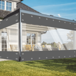 Transparente PVC Abdeckplane mit ösen 420g/m² für Garten Pavillon Balkon (Grau)