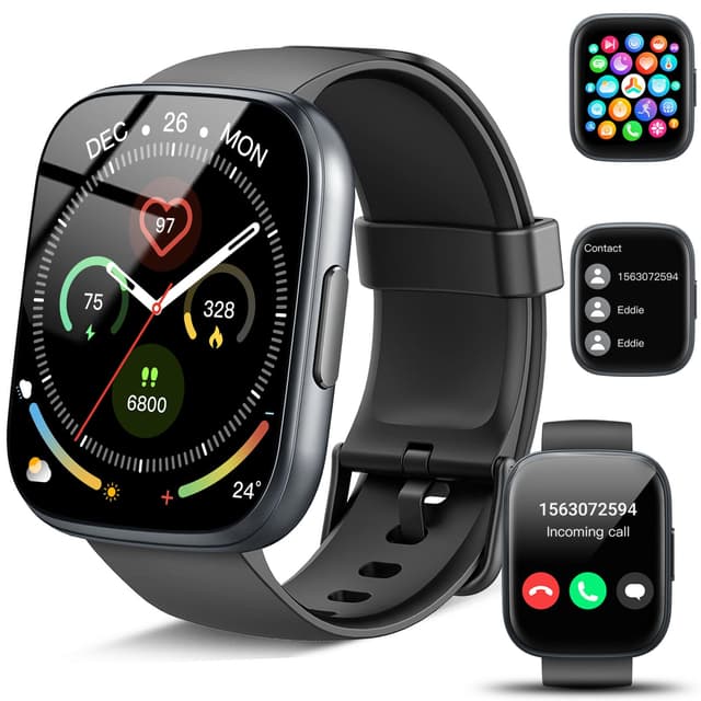 🌟 Smartwatch Damen Herren 1,95" Bluetooth Fitnesstracker IP68 Wasserdicht Schwarz