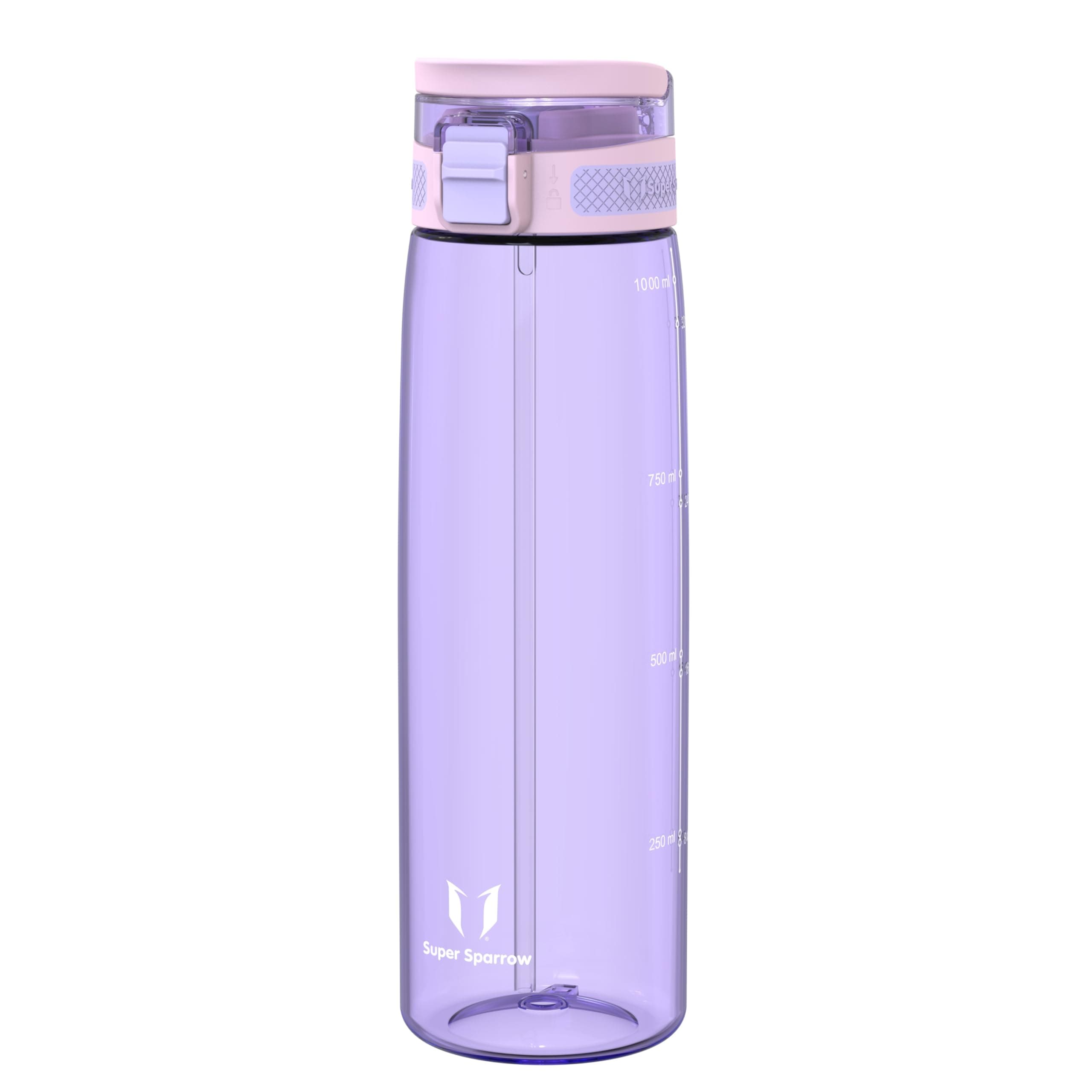 Super Sparrow Trinkflasche - TouchSip Wasserflasche - 500ml, 750ml, 1000ml - BPA-frei - Ideale Sportflasche - Strohhalm Tritan Flasche für Sport, Outdoor und Camping - Leicht, Nachhaltig 1000 ml Blassviolett 🌟🌿