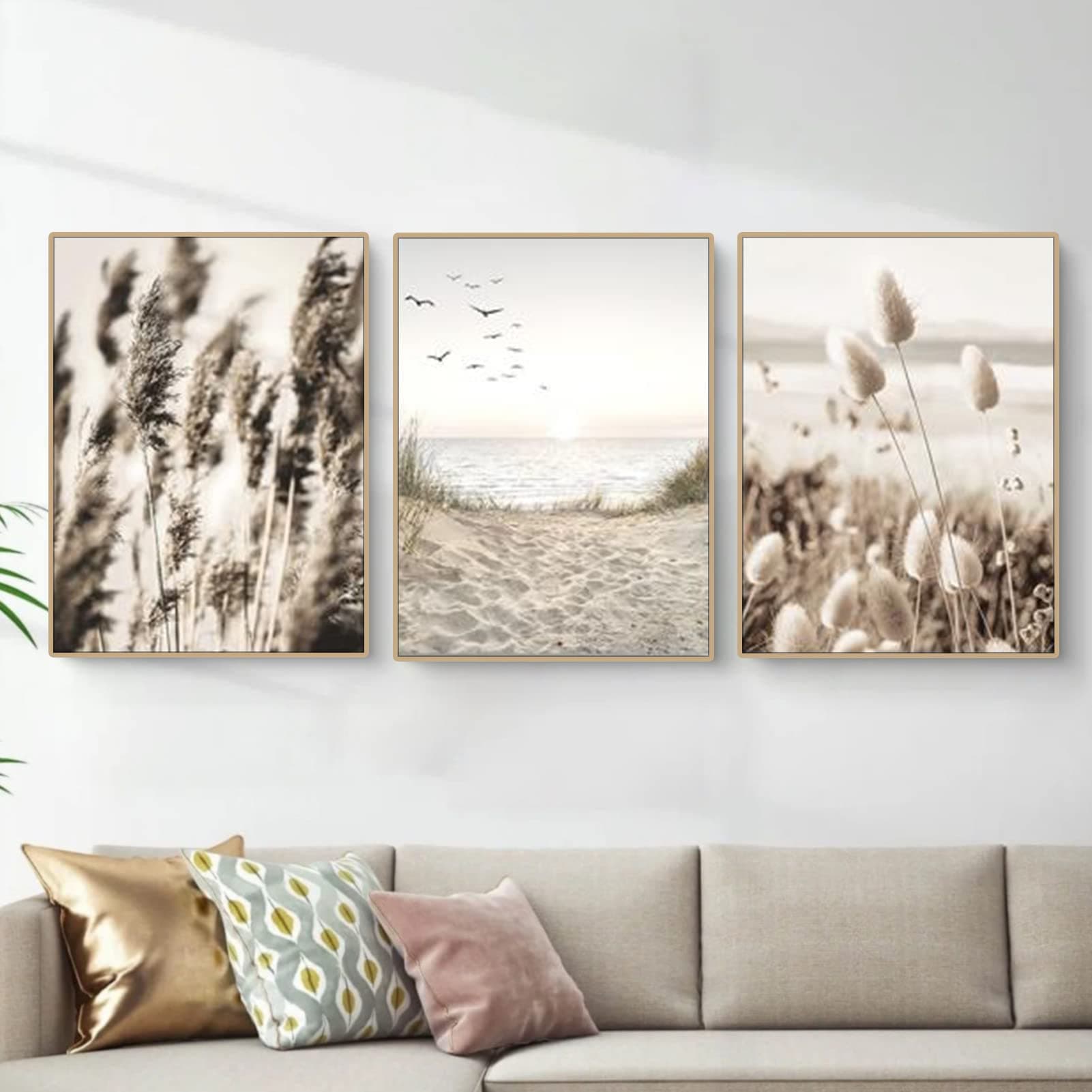 EXQUILEG 3er Poster Set Wandbilder Boho Beige Natur Pampasgras Bilder Modern Bilder Deko Wanddeko