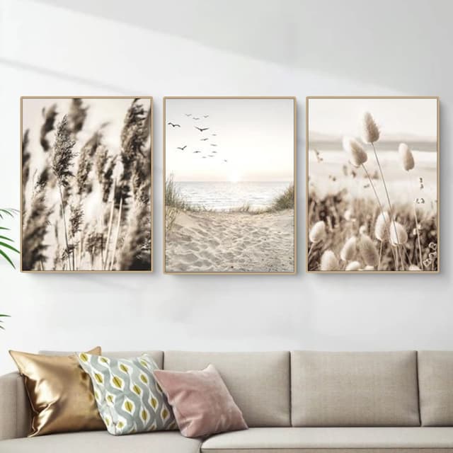 EXQUILEG 3er Poster Set Wandbilder Boho Beige Natur Pampasgras Bilder Modern Bilder Deko Wanddeko
