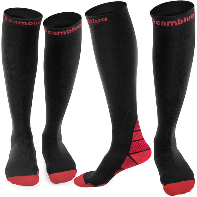🧦 CAMBIVO Kompressionsstrümpfe Damen und Herren 2 Paar, Kompressionssocken Stützstrümpfe für Laufen, Sport, Flug, Reise, Radsport L-XL Schwarz & Rot 🏃‍♂️
