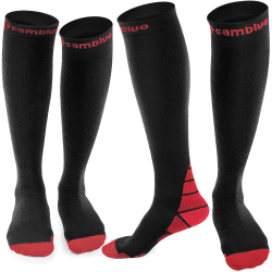 🧦 CAMBIVO Kompressionsstrümpfe Damen und Herren 2 Paar, Kompressionssocken Stützstrümpfe für Laufen, Sport, Flug, Reise, Radsport L-XL Schwarz & Rot 🏃‍♂️