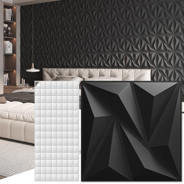 🌟Art3d 3D-Wandpaneele - Innenwanddekoration mit Klebeband PVC-Diamant - 20 Stück Schwarz🌟