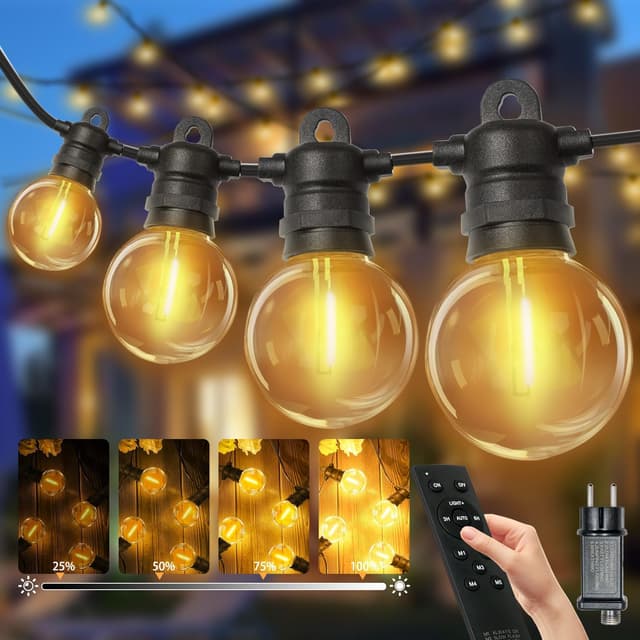 🌟 Lp68 LED Lichterkette Außen, 20M 33 Birnen + 2 Ersatz, G40 Glühbirnen ABS Kunststoff Lichterkette Strom, Wasserdicht Outdoor Lichterkette Warmweiss 🌟