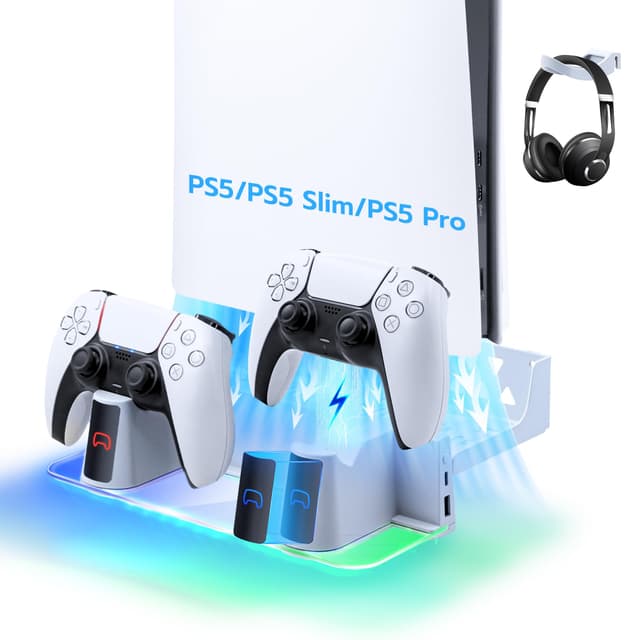 🎮 Mcbazel PS5 Pro/PS5 Slim/PS5 Wandhalterung Kit mit Ladestation RGB-Licht - Weiß