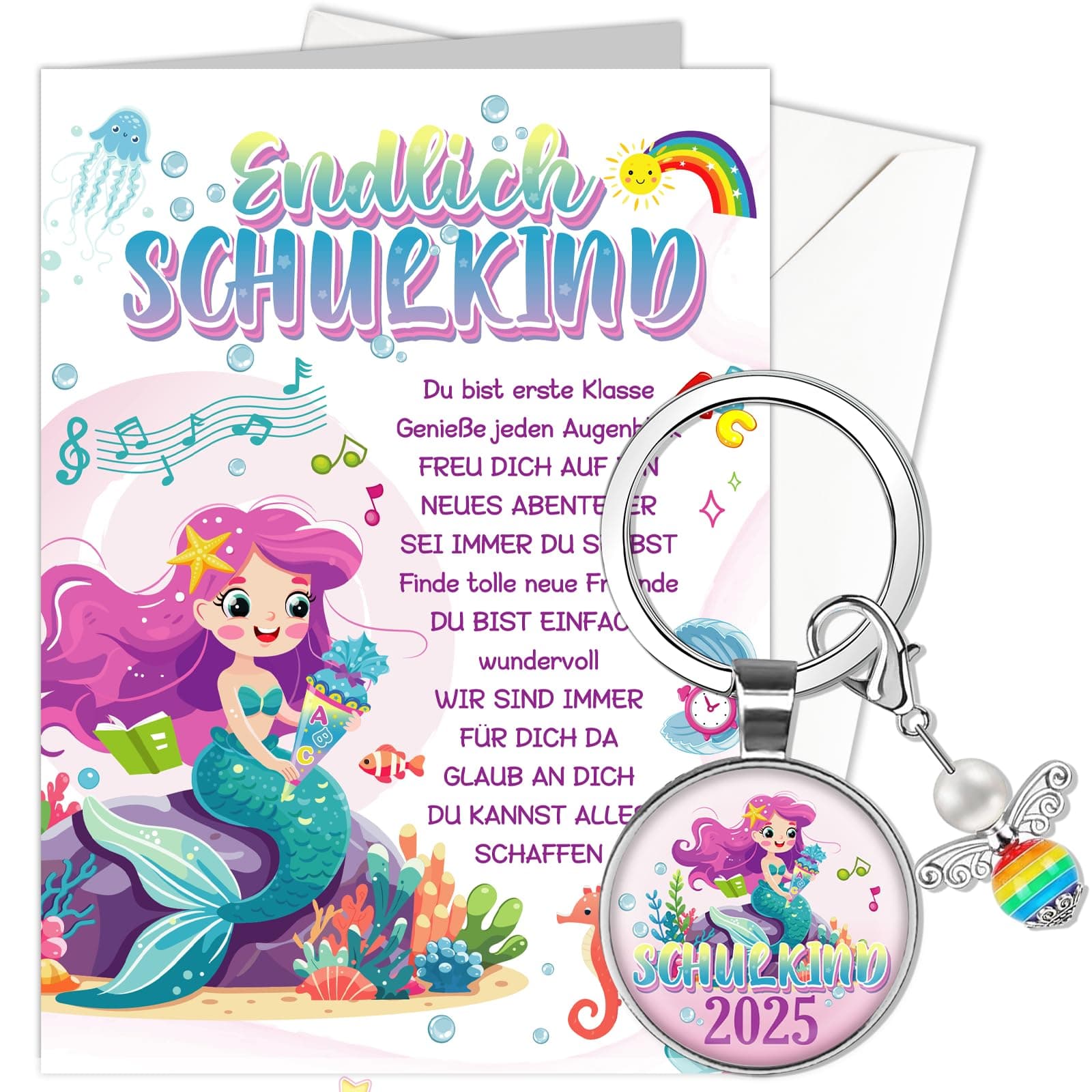 HOWAF Meerjungfrauen Glückwunschkarte Einschulung Mädchen 🧜‍♀️🎓🎁