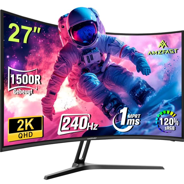 🎮 AMZFAST Curved Gaming Monitor 27 Zoll - 240Hz, QHD 2560x1440, 1ms MPRT 🌈