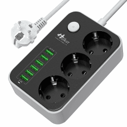 🔌🔋 Mehrfachsteckdose HULKER Steckdosenadapter 3 Fach/Steckdosen 6 USB -Anschlüsse