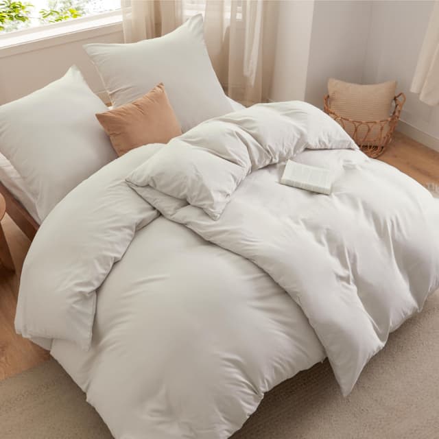 BEDSURE Bettwäsche 135x200 4teilig Bettbezug 🛏️ - Weiche Baumwollähnlich Bettwäsche-Set 135 x 200 cm 🌿 2er Set mit 2 Kissenbezüge 80x80 cm, ÖKO-TEX Deckenbezug Bedding Natur mit Reißverschluss 4 teilig 135 x 200 cm + 2 x Kissenbezuge 80x80 cm Natur