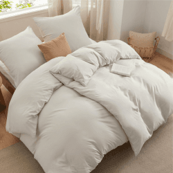 BEDSURE Bettwäsche 135x200 4teilig Bettbezug 🛏️ - Weiche Baumwollähnlich Bettwäsche-Set 135 x 200 cm 🌿 2er Set mit 2 Kissenbezüge 80x80 cm, ÖKO-TEX Deckenbezug Bedding Natur mit Reißverschluss 4 teilig 135 x 200 cm + 2 x Kissenbezuge 80x80 cm Natur