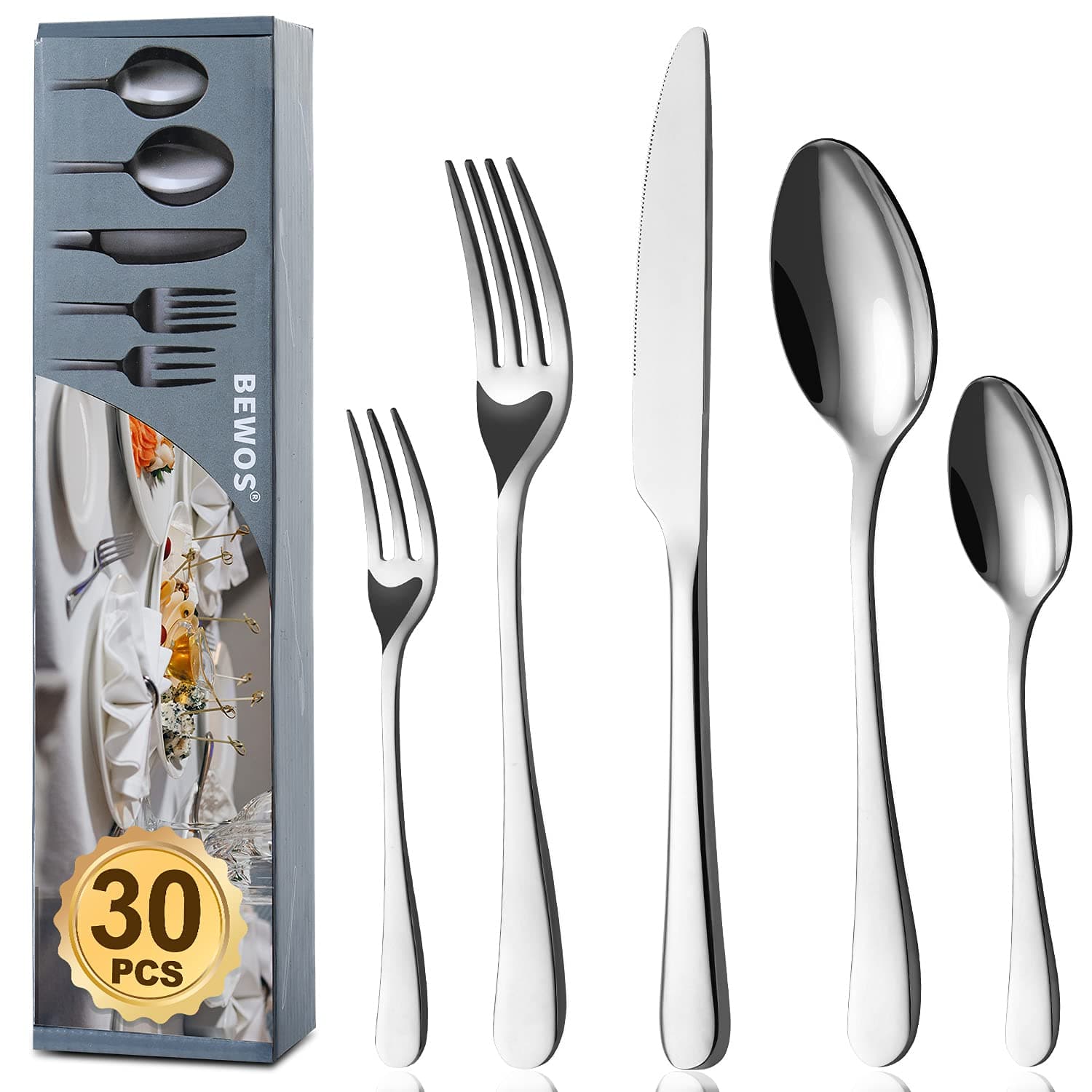 🍴 BEWOS Besteck Set für 6 Personen - 30-teilig Essbesteck Set ✨