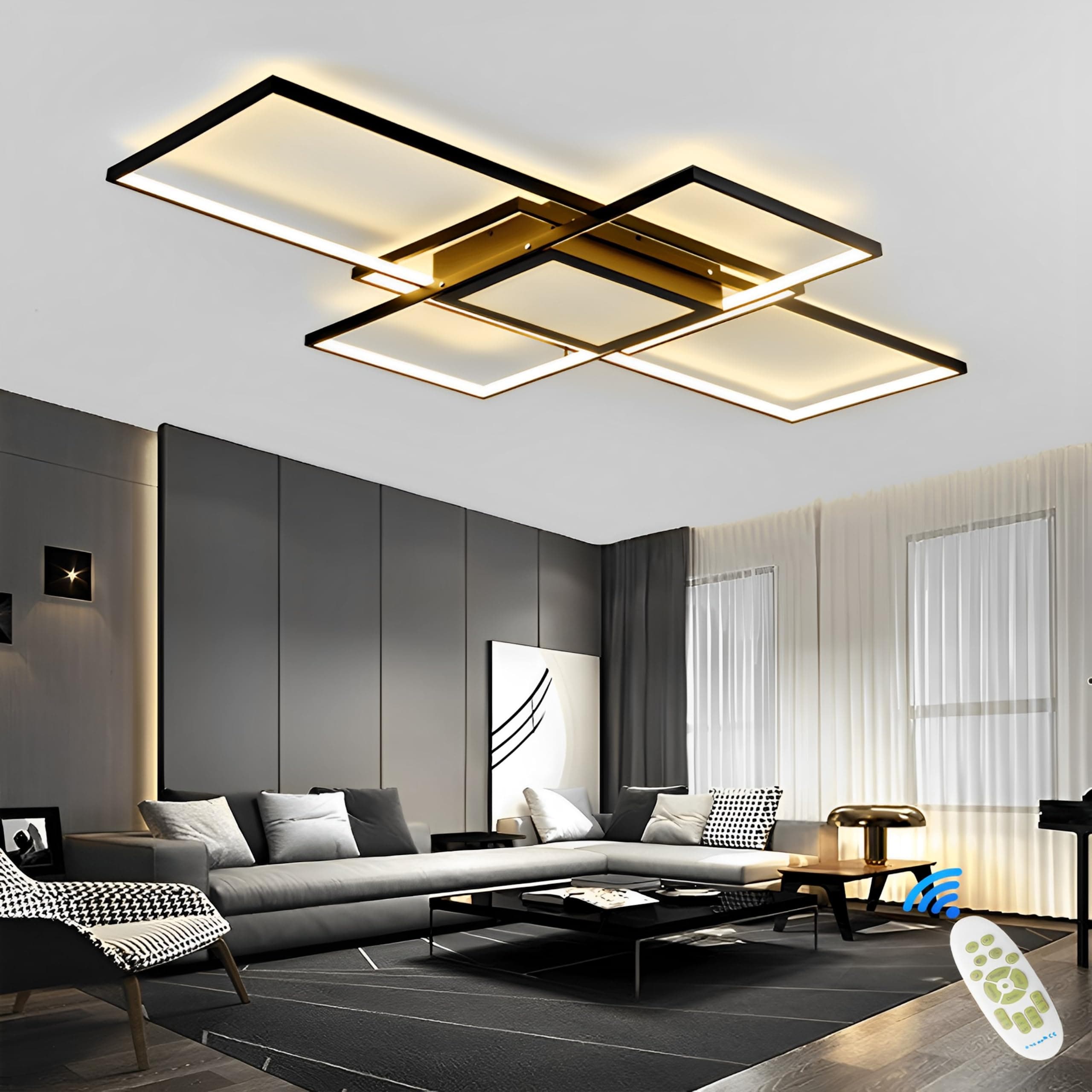 🌟 Qiaomao Moderne Deckenlampe LED Dimmbar mit Fernbedienung 120W Schwarz 140cm