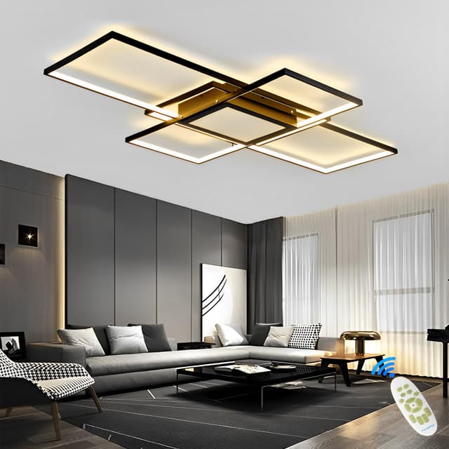 🌟 Qiaomao Moderne Deckenlampe LED Dimmbar mit Fernbedienung 120W Schwarz 140cm