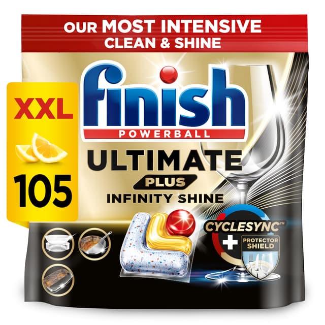 Finish Ultimate Plus Infinity Shine Geschirrspüler Tabletten Bulk | Duft: Zitrone | Größe: 105 Tabletten
