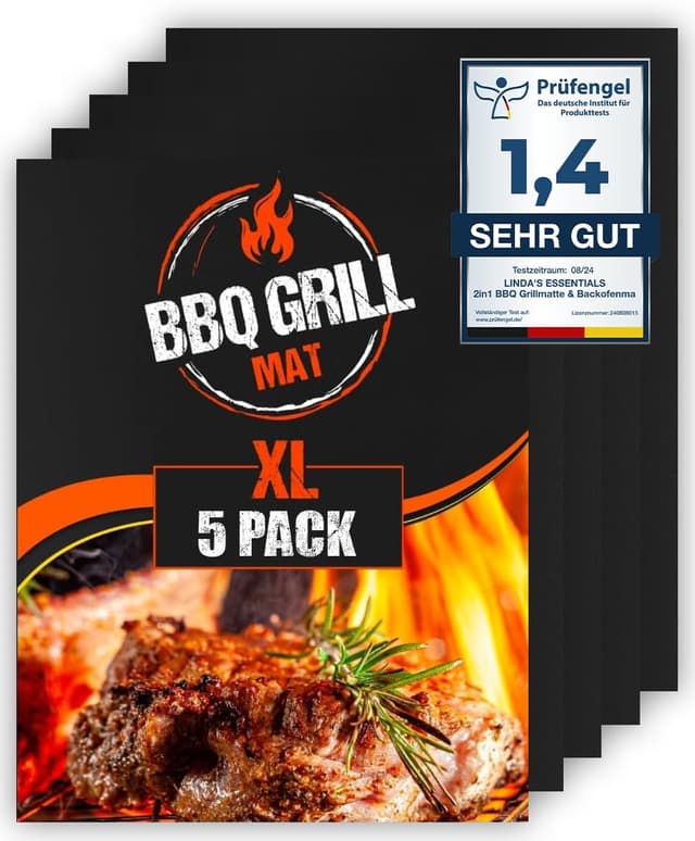 🔥 Extra große BBQ Grillmatte für Gasgrill, Elektro und Holzkohle (5er Pack) 50 x 40cm - Wiederverwendbare, hitzebeständige Grillmatten 🌭🔥