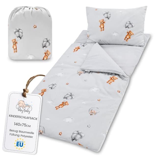 Kinderschlafsack mit Kissen und Reißverschluss - Teddybären Design