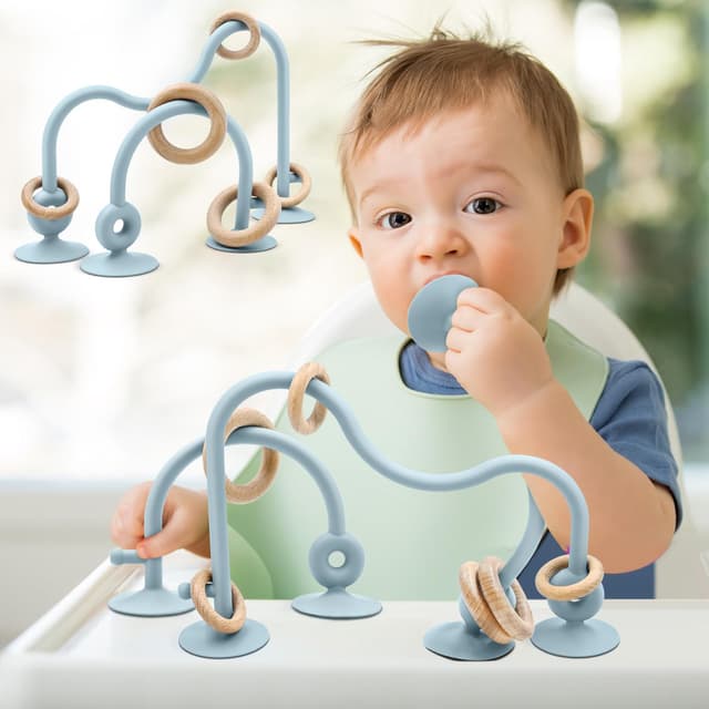 👶 AiTuiTui Beißring Baby Spielzeug 🦷 Hochstuhl Silikon Zahnen Spielzeug mit Saugnapf 🌈