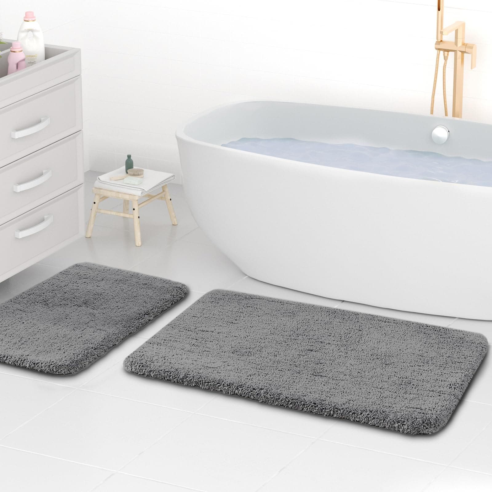wyewye Mikrofaser-Badteppiche, 2 cm, super saugfähig, Badezimmerteppich, Grau - Angebot
