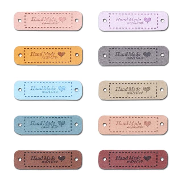 🏷️ Borsgye 50 Stück Handmade Leder Etiketten Tags Hand Made Label zum Annähen mit Herz - 10 Farben