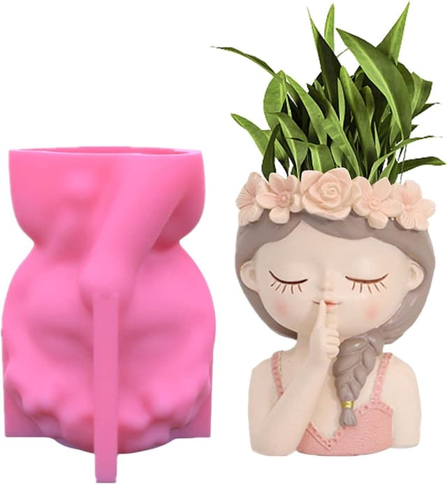 🌸 Silikon Gießform Blumentopf,Vase Silikonform Epoxidharz Form,Beton Gießform Blumentopf,3D Mädchen Kopf Blumentopf Sukkulente Blumenform Resin Formen Handwerk (A) 🌺