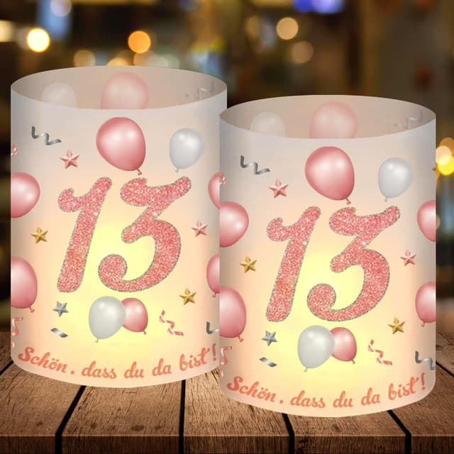 12 Windlicht Tischdeko 13 Geburtstag Mädchen 🌹🎉