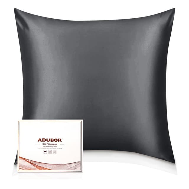 Adubor Seidenkissenbezug 80x80cm für Haar und Haut mit verstecktem Reißverschluss - Grau Raum 1 Stück