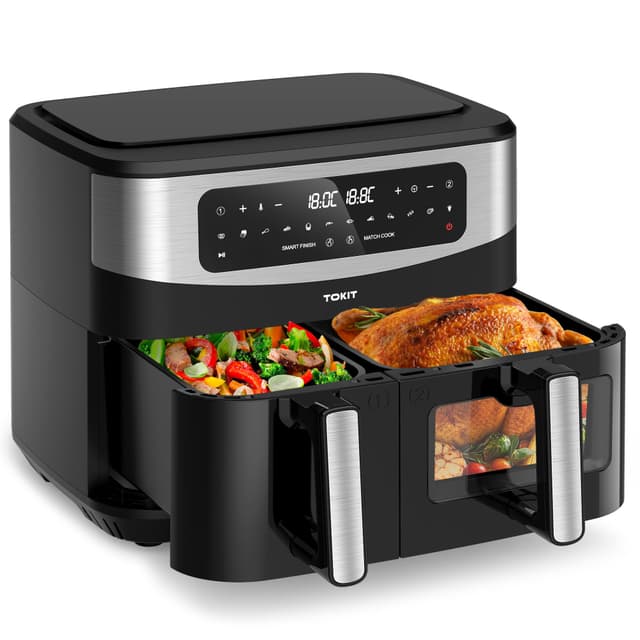 🔥 Angebot: TOKIT Dual Zone Heißluftfritteuse 2800W mit Sichtfenster 10L 🍟🍗